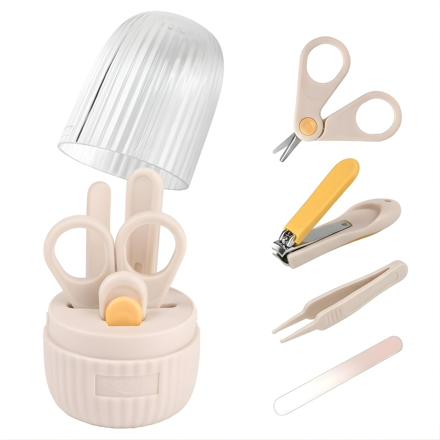 Snoogles New Born Baby Essential 4-in-1 Nail Grooming Kit (0+ Years) | Baby Manicure Set with Nail Cutter, Scissors, Nail File & Tweezers | Safe & Gentle Nail Care Kit for Infants – Beige-image-41