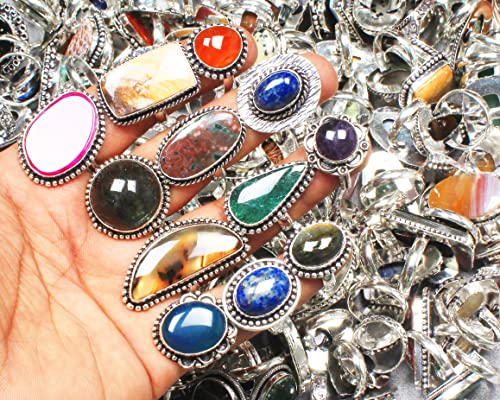 Silver Carats Silver Rings For Women - 10 Pcs Chunky Silver Rings For Women - Fashion Ring Set, Silver Plated Statement Knuckle Rings, Handmade Gemstone Rings For Girls - Stackable Gothic Vintage Rings Pack #TOP2