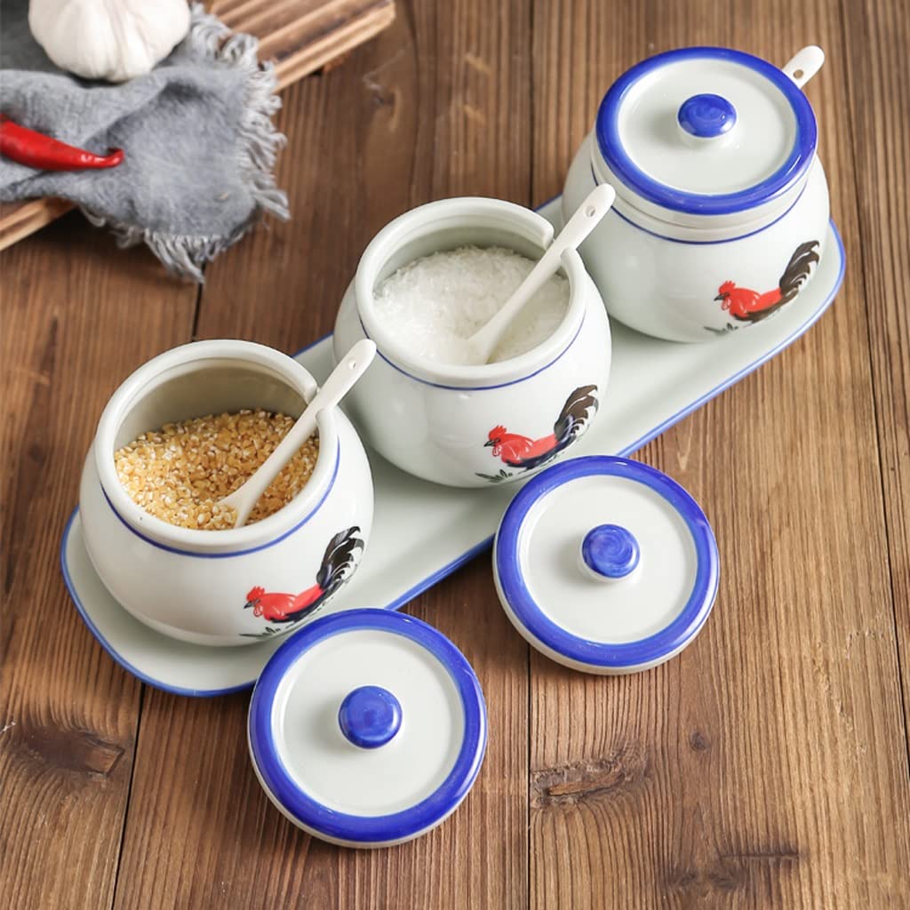 Butelka na przyprawy, ceramiczny słoik na przypraw Szklane słoiki na przyprawy, słoik do przypraw sól glutaminian sodu słoik do przypraw domowa kuchnia z łyżką w pokrywce olej chili olej rozpryskujący