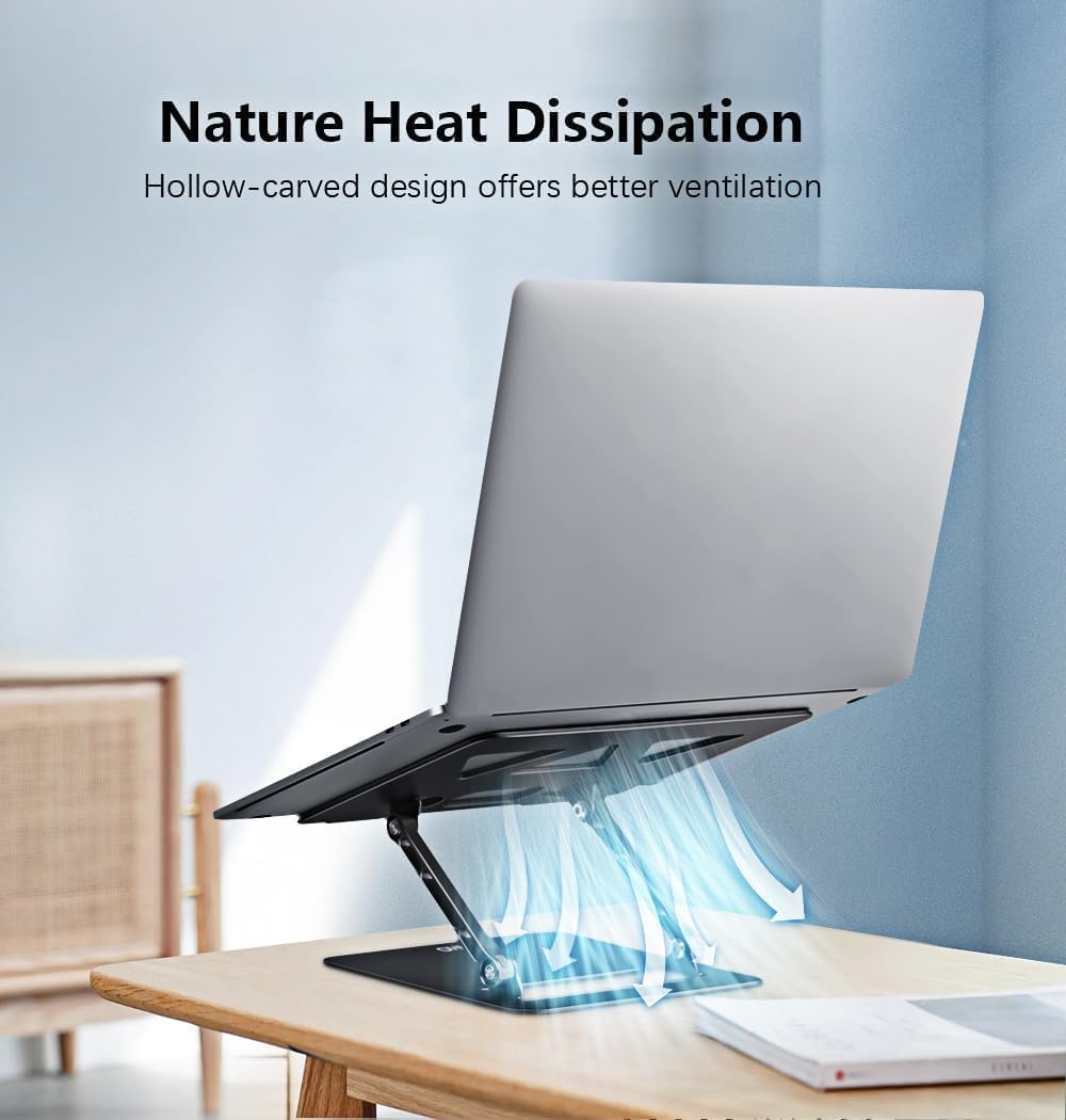 Aoviho Soporte para portátil – Soporte ajustable para computadora portátil – Soporte plegable para computadora portátil MacBook Air Pro HP Lenovo Dell Samsung Chromebook, hasta 17 pulgadas (negro)