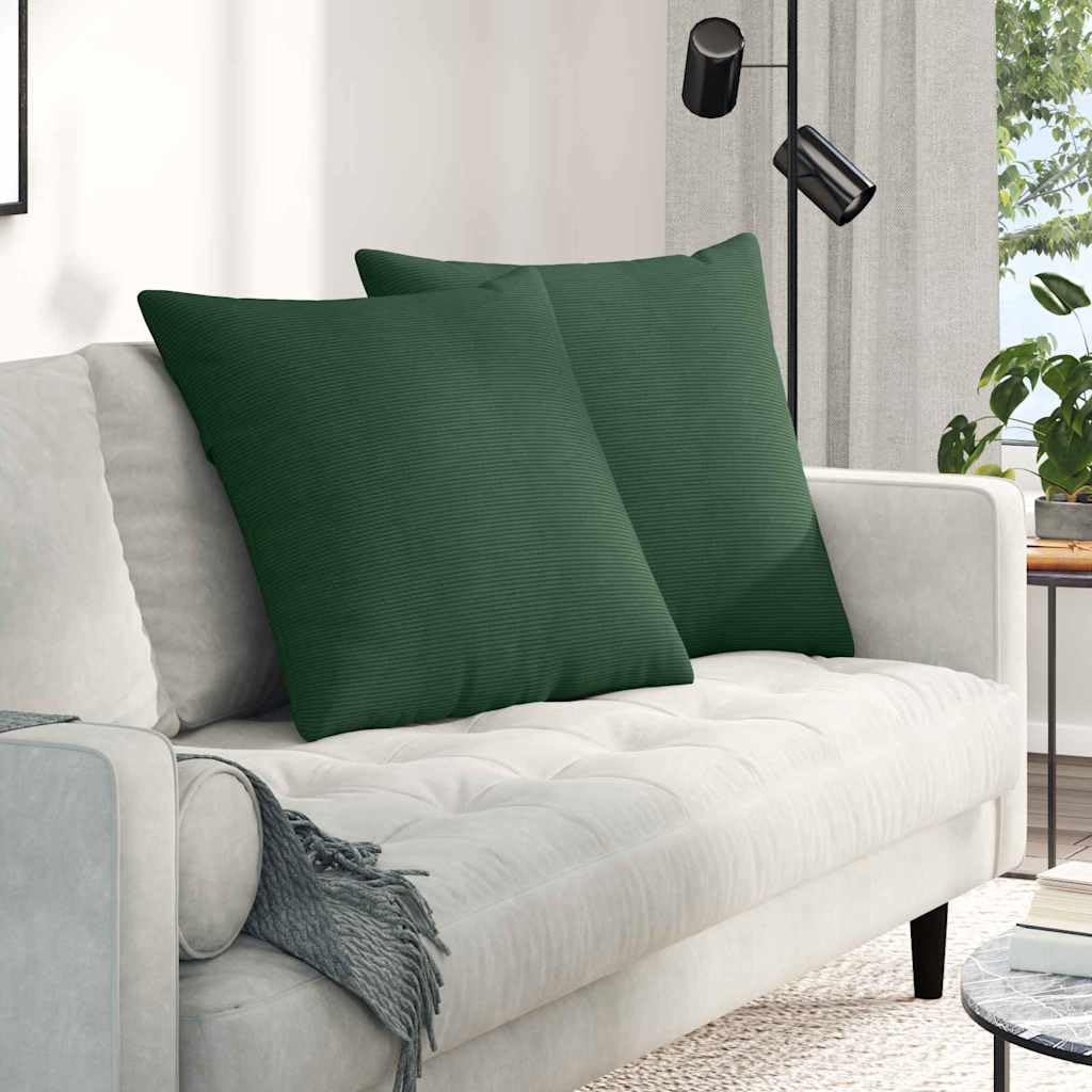 Set di 2 cuscini da divano, 80 x 80 cm, cuscini decorativi in morbido tessuto a coste, con rivestimento sfoderabile e imbottitura in poliestere, per soggiorno, verde scuro