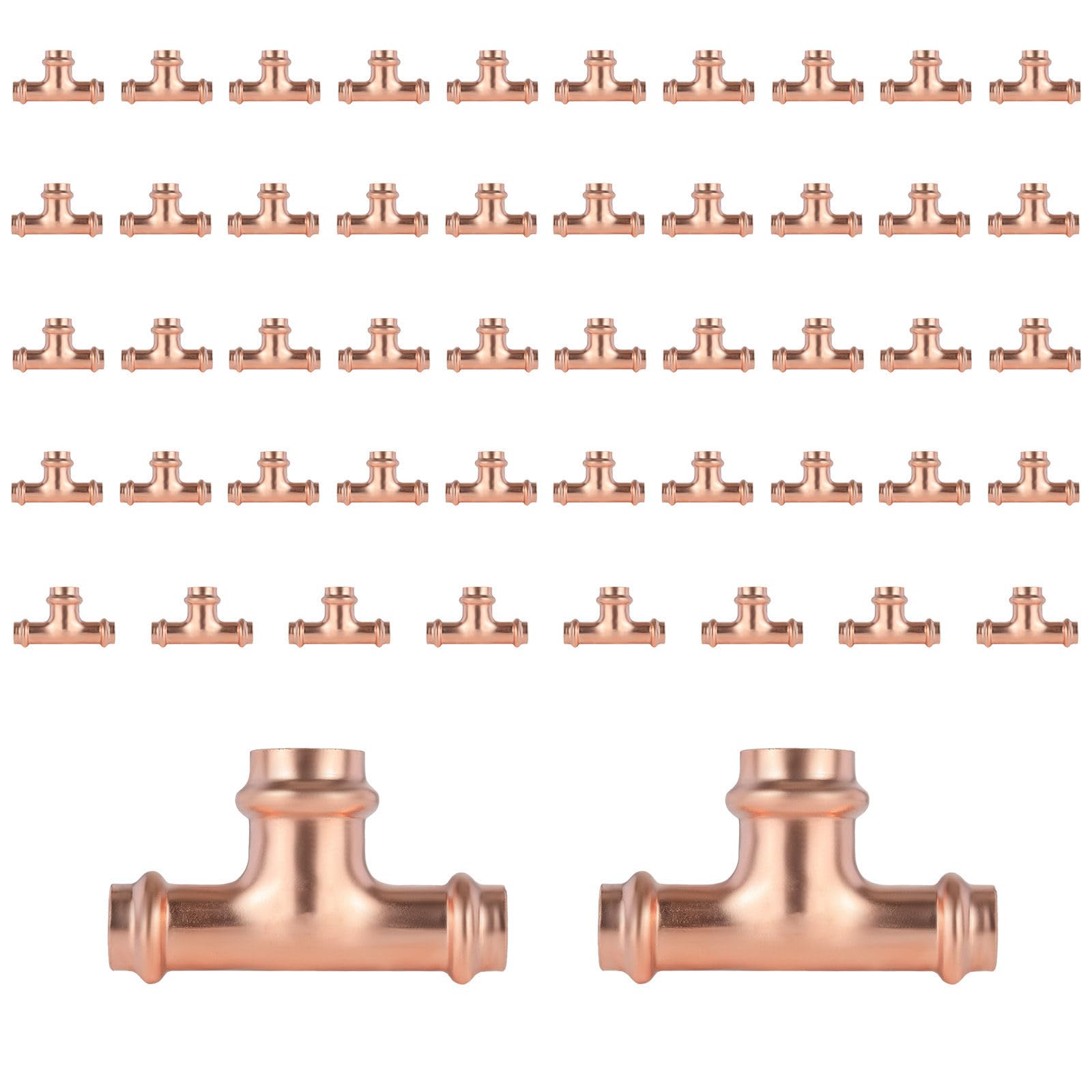 Paquete de 50 Conectores en T reductores de Cobre, 1/2" P x 1/2" P x 1", Conector en T Reductor de presión para plomería, derivación de transición de tamaño de tubería de Tres vías