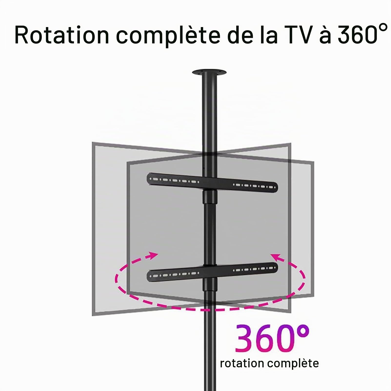Support De Sol Pivotant À 360° pour Téléviseur LCD - Fixation Murale, Pivotant pour Cloison, Base Rotative pour Meuble TV, Compatible avec Les Écrans LED De 32 À 75 Pouces(110-135cm)
