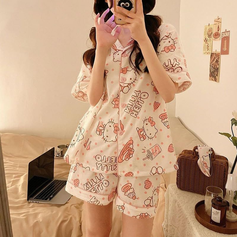 Kawaii Pajamas For Womens Pajama Pant Two-Piece Set Cute Cartoon Girls Sleepwear Home Cardigan Clothes - Image 4