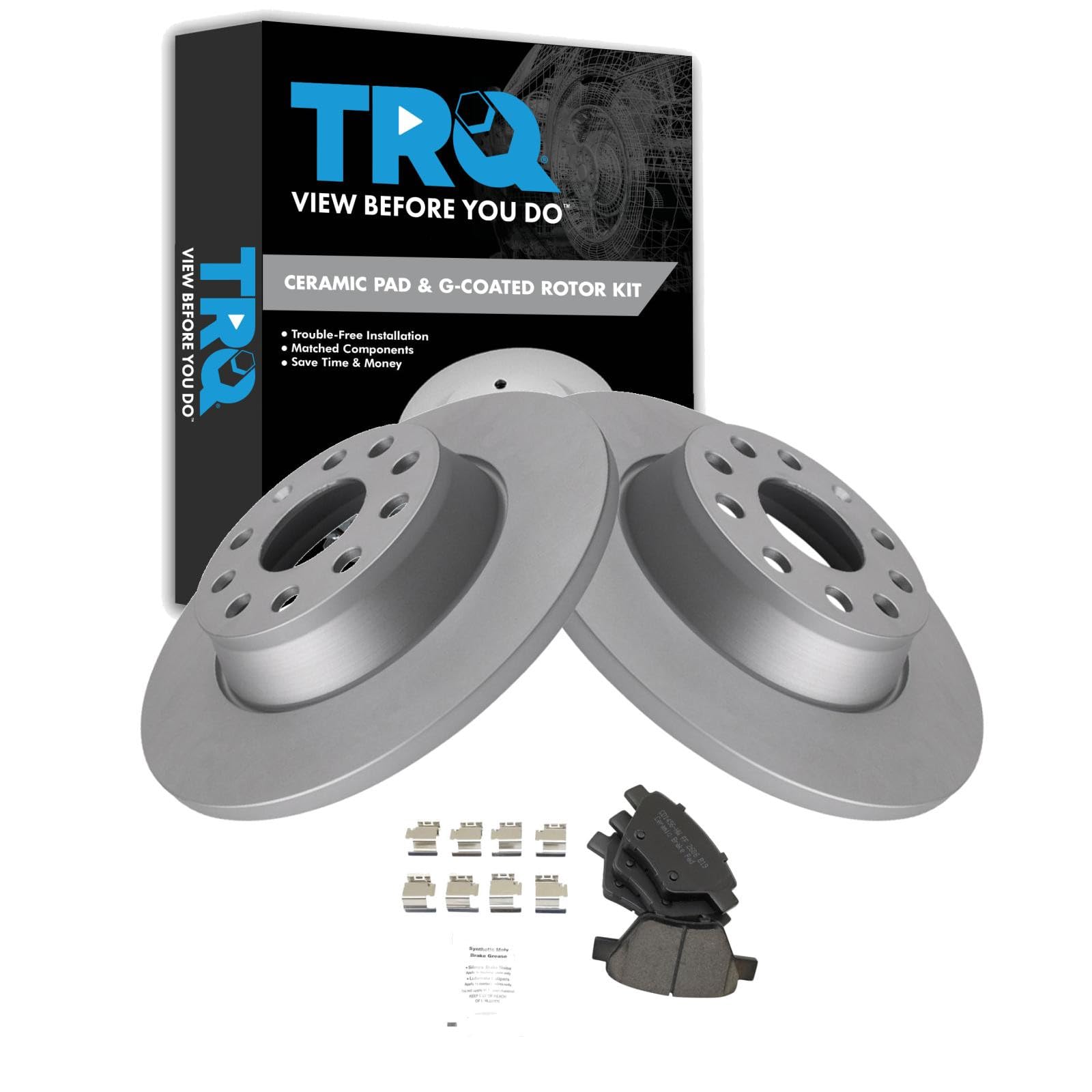 TRQ Rear Brake Pad and Rotor Set Ceramic Coated Rotors 286mm Compatible with 2011-2013 Audi A3