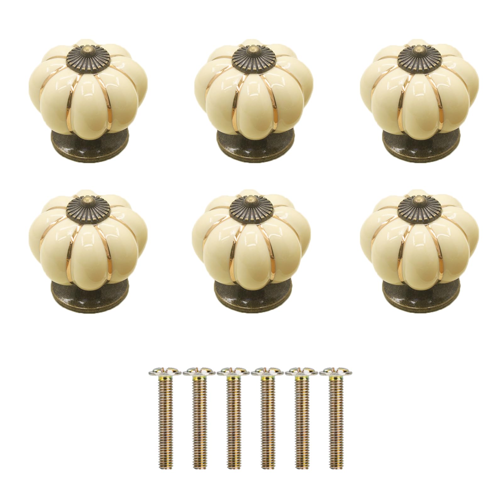 Fbshop Set Di 10 Maniglie E Pomelli Per Mobili In Ceramica E Zinco - Design Zucca Vintage - 23,5x31,5 Mm Con Viti - Per Cassetti, Armadi, Ante, Cucina E Bagno