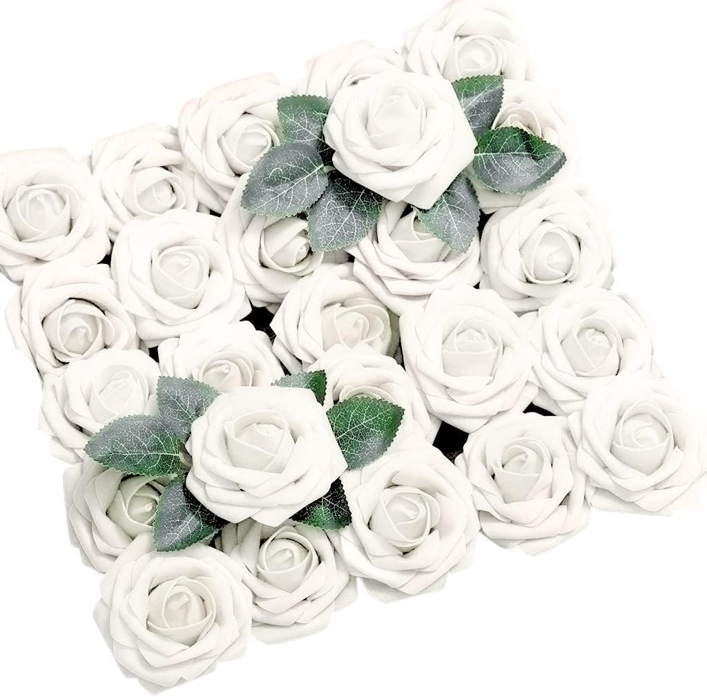 Artificial Flowers Coral Roses 50pcs Real Looking Fake Roses for DIY Wedding Bouquets Centerpieces