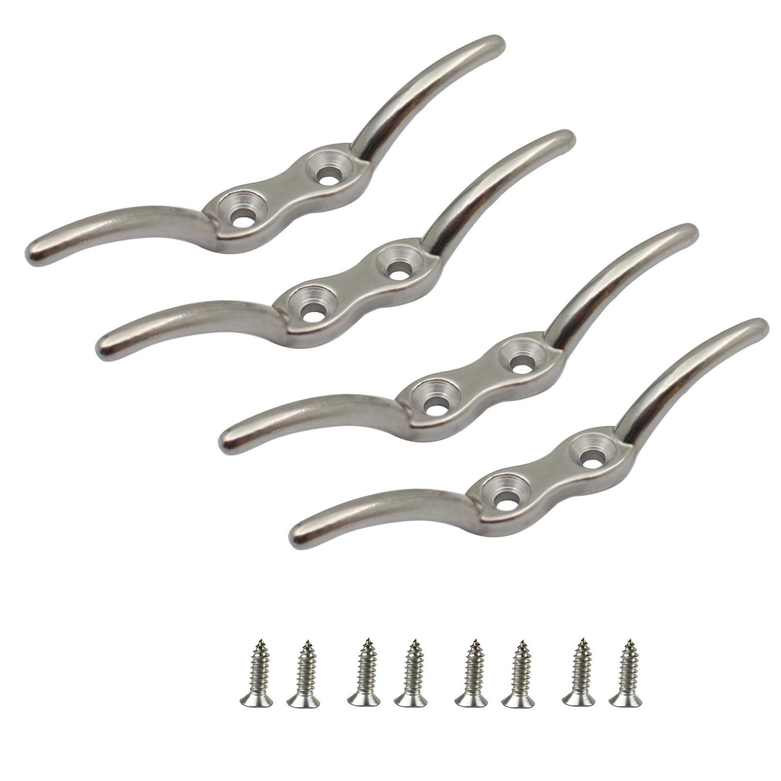 Vleant 4Pcs 2-1/2inch Stainless Steel 316 Marine Dock Cleats Hardware Accessories Boat Tie Down Accessories for Mooring, Dock Rope & Flag Pole - Complete with Mounting Screws