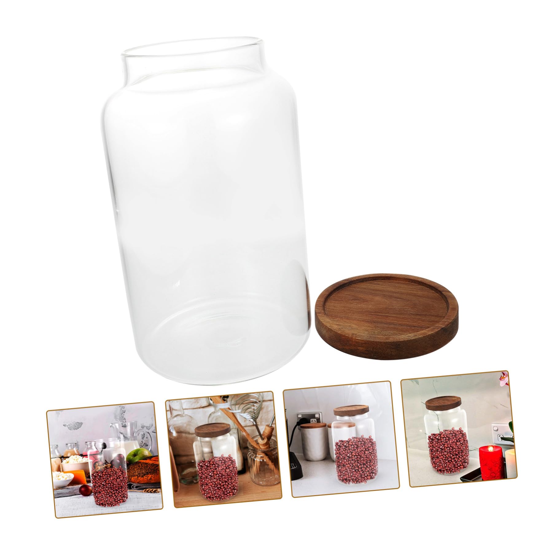 Verschließbares Glas 2, 8l mit Holzdeckel für Lebensmittel | Vorratsglas aus Glas, Flacher Boden, Transparentes Design, für Küche und Tisch, für Tee