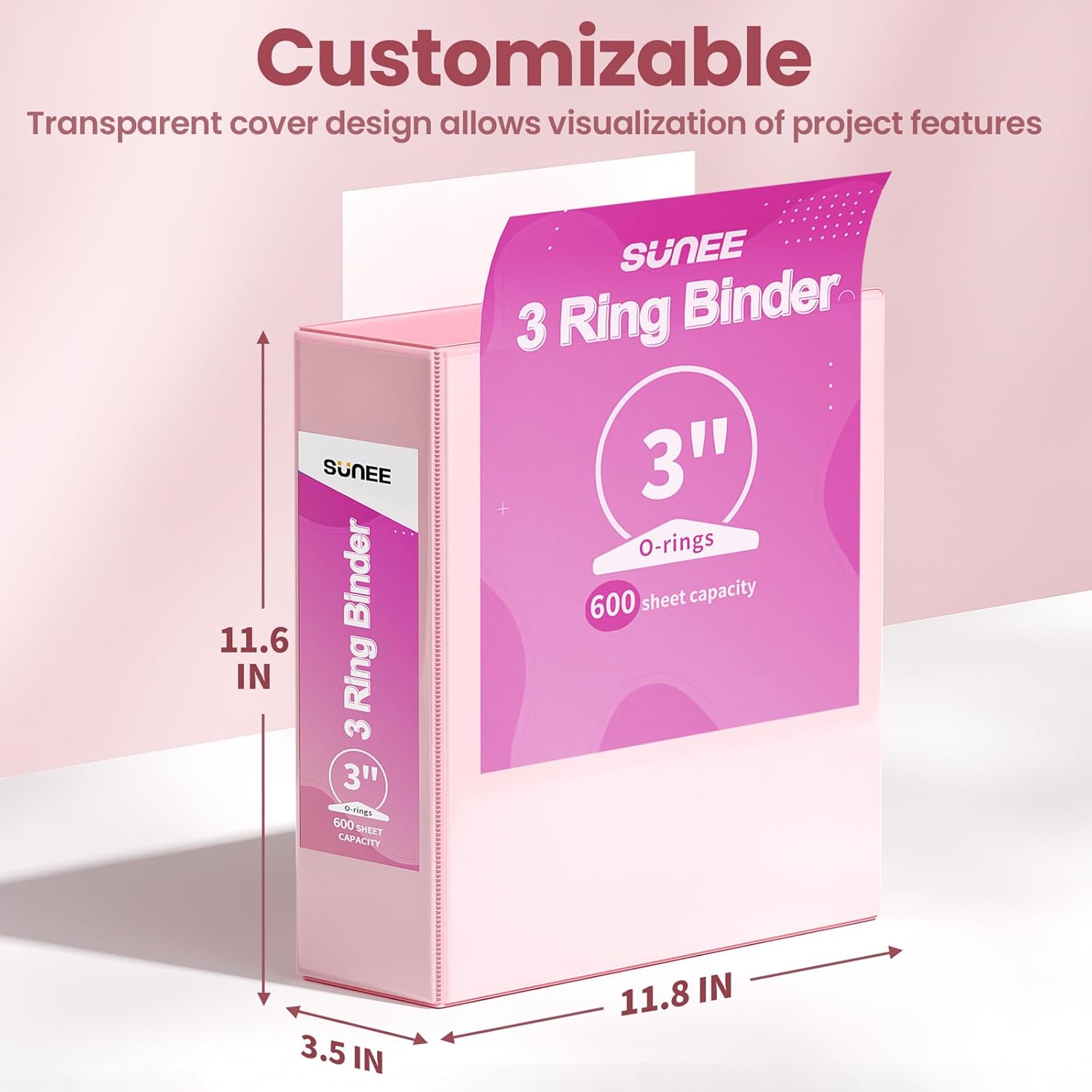 SUNEE 3 Ring Binder 3 Inch 4 Pack, 3" Large Clear View Binders Three Ring PVC-Free (Fit 8.5x11 Inches) for School or Office Supplies, Assorted Pastel - Image 7