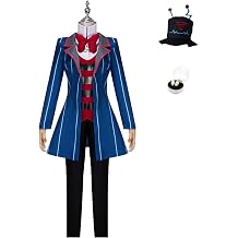 SHIKI Unisex Men Anime Hotel Vox Cosplay Costume Blue Striped Suit Uniform Jacket Coat Pants Hat Gloves Halloween Outfit