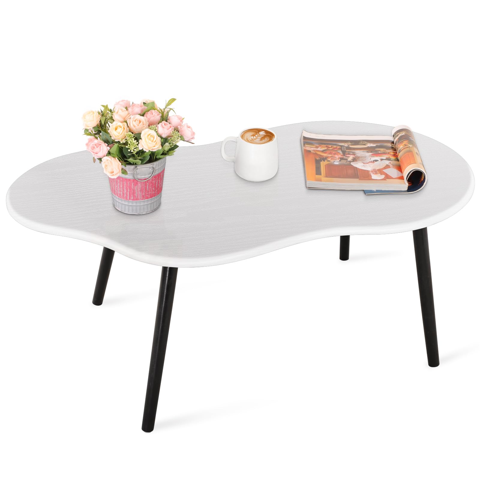 Small Coffee Table Cloud Shaped Irregular Center Table for Living Room Unique White Wood Grain Top Floor Table