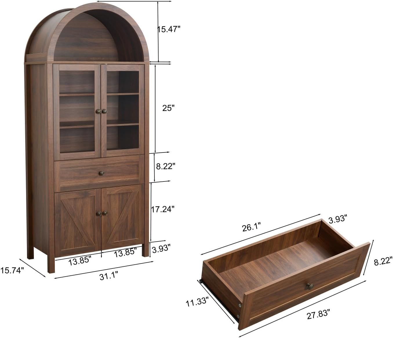 Dome Cabinet,Walnut,Made and Antique Craftsmanship, with Large Storage Space