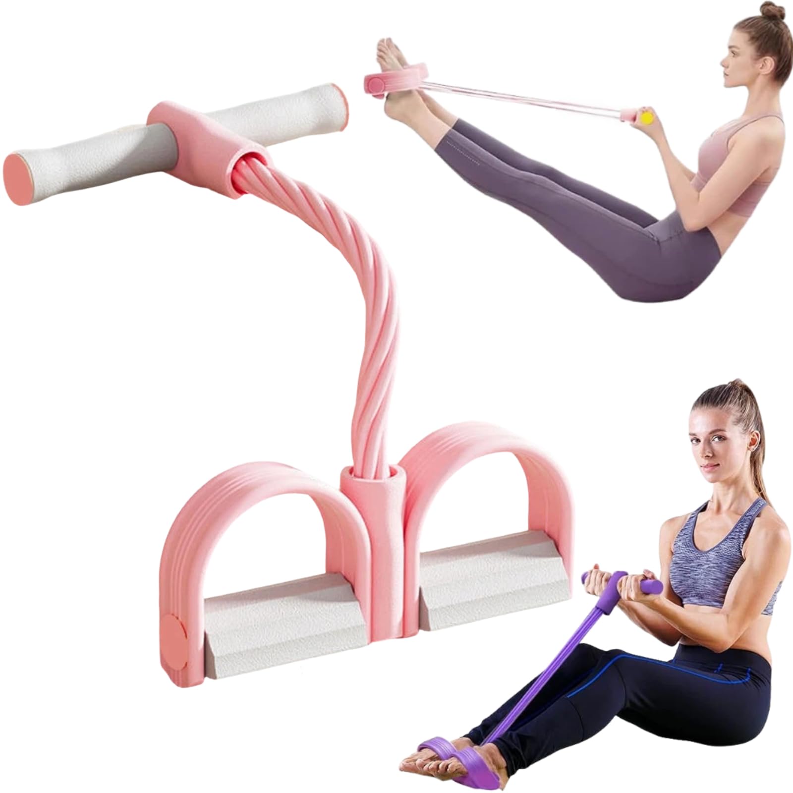Multifunction Tension Rope, 6-Tubes Tension Rope Pedal Resistance Band, Multi-Functional Fitness Band Elastic Sit-Up Pull Ropes Fitness Equipment with Handle for Home Gym Yoga (Pink)