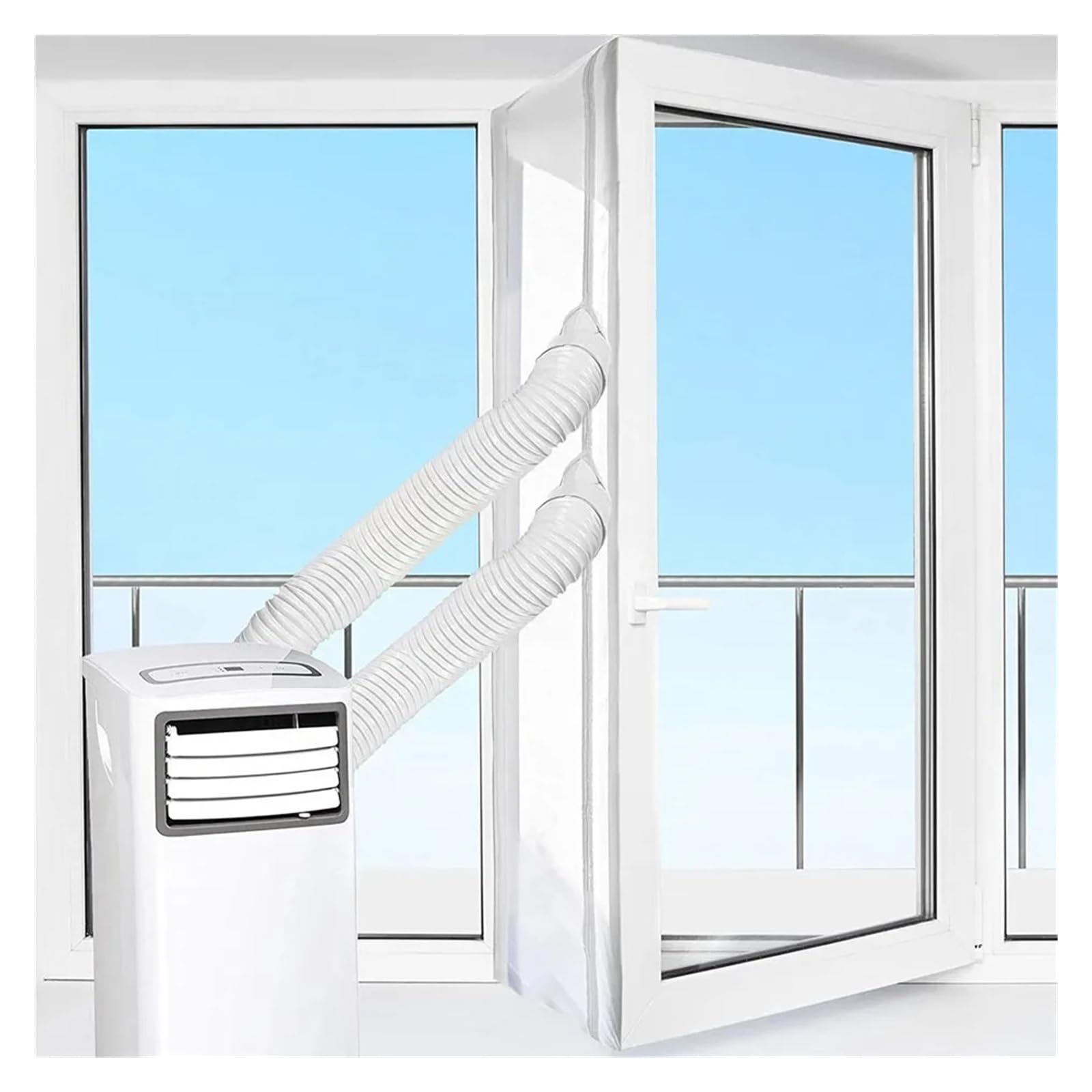 Panno sigillante for finestre AirLock 3/4/5 m con cerniera/adesivo for aria condizionata | Piastra di tenuta flessibile con cerniera e adesivo for finestre AC portatili da 3/4/5 m.(Single hole-4m)