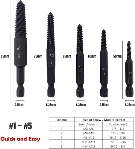 Miniatura 2 de NORTOOLS Juego de 6 extractores de tornillos dañados, juego de extractor de pernos rotos con 14 de cambio rápido, kit de herramientas de rosca fina