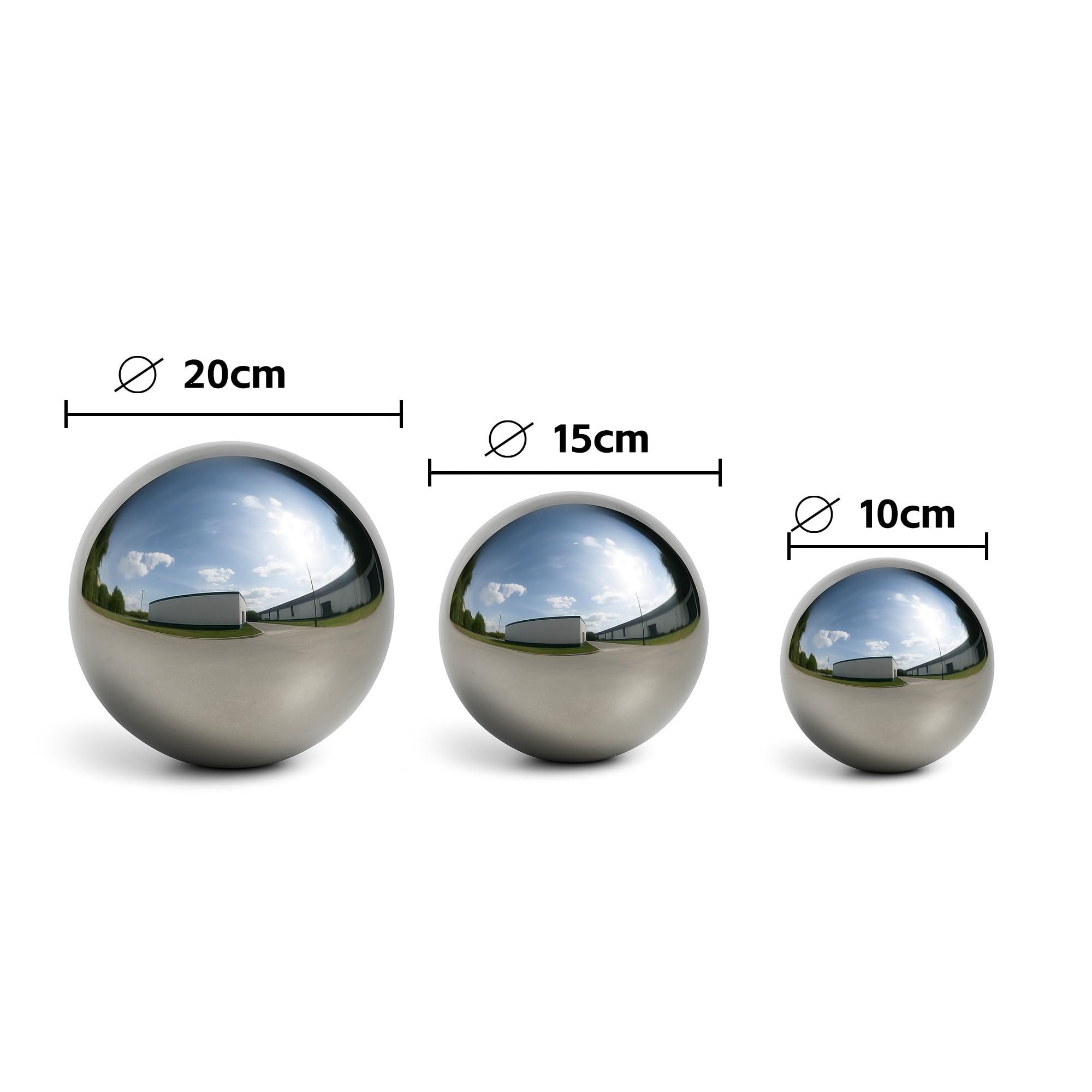 Köhko Ensemble de 3 Boule décorative Poli en Acier Inoxydable Balle Flottante pour Jardin ou étang ø 10-15-20 CM