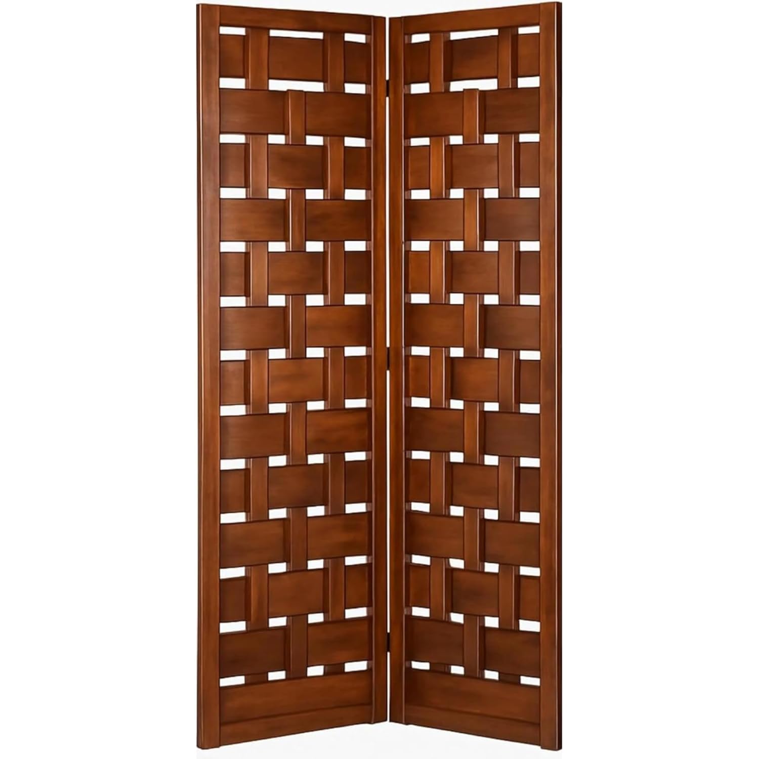 Wooden Room Divider Partition Foldable Privacy Screen Geometric Weave Separator Panel for Living Room Bedroom Hall Office Pooja Room 6 Feet, Walnut Brown Finish (2 Panel)-picture-37