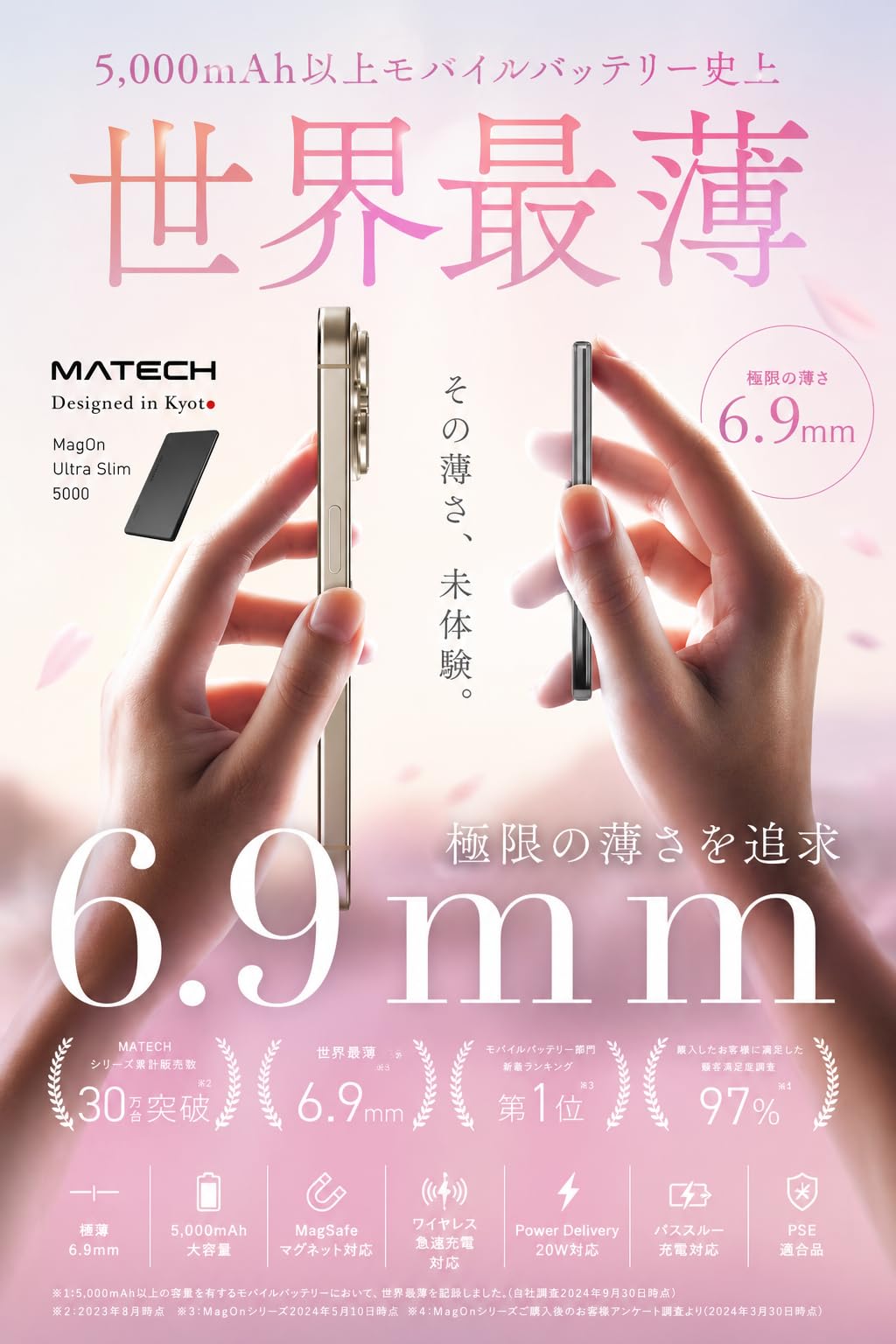 Amazon | MATECH モバイルバッテリー マグセーフ 超薄型 小型 軽量