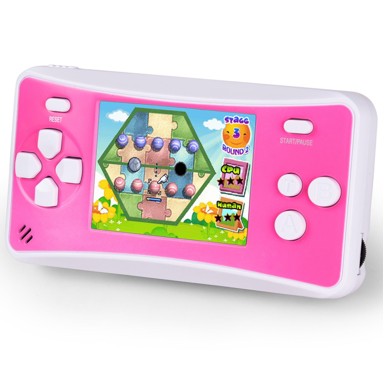 QS17PINK Handheld Game for Kids Portable Retro Video Game Player Built-in 152 Classic Games 2.5 inches LCD Screen Family Recreation Arcade Gaming System Birthday Present for Children