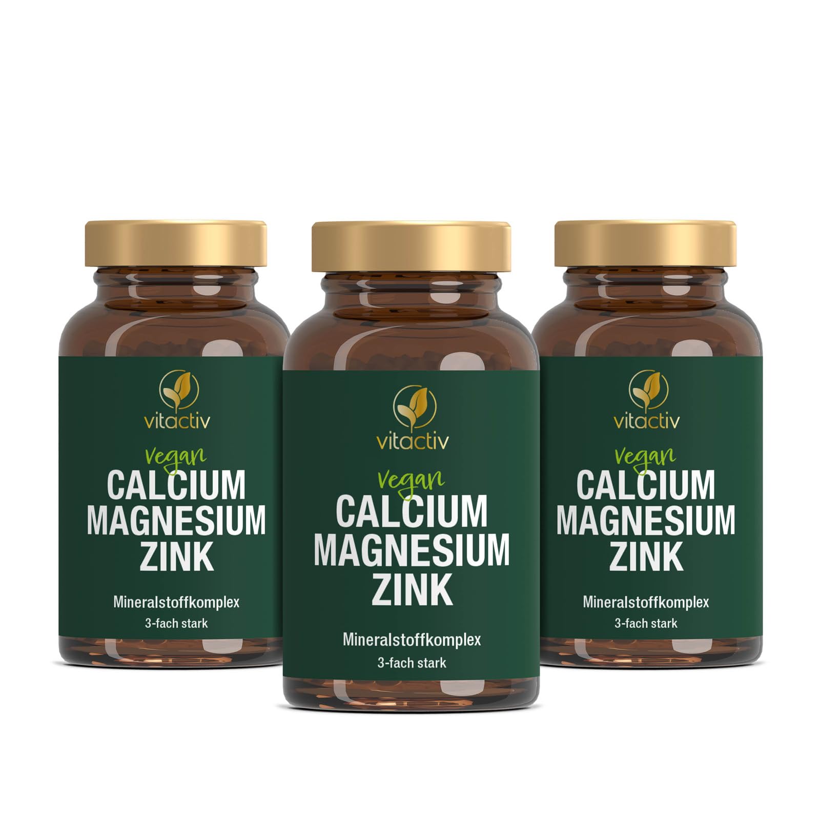 VITACTIV Calcium Magnesium Zink Tabletten - Mineralkomplex hochdosiert für Knochen, Muskeln, Haut & Haare - Calciumcitrat, Magnesiumcitrat und Zinkcitrat - Hohe Bioverfügbarkeit, Vegan - 300 Stück