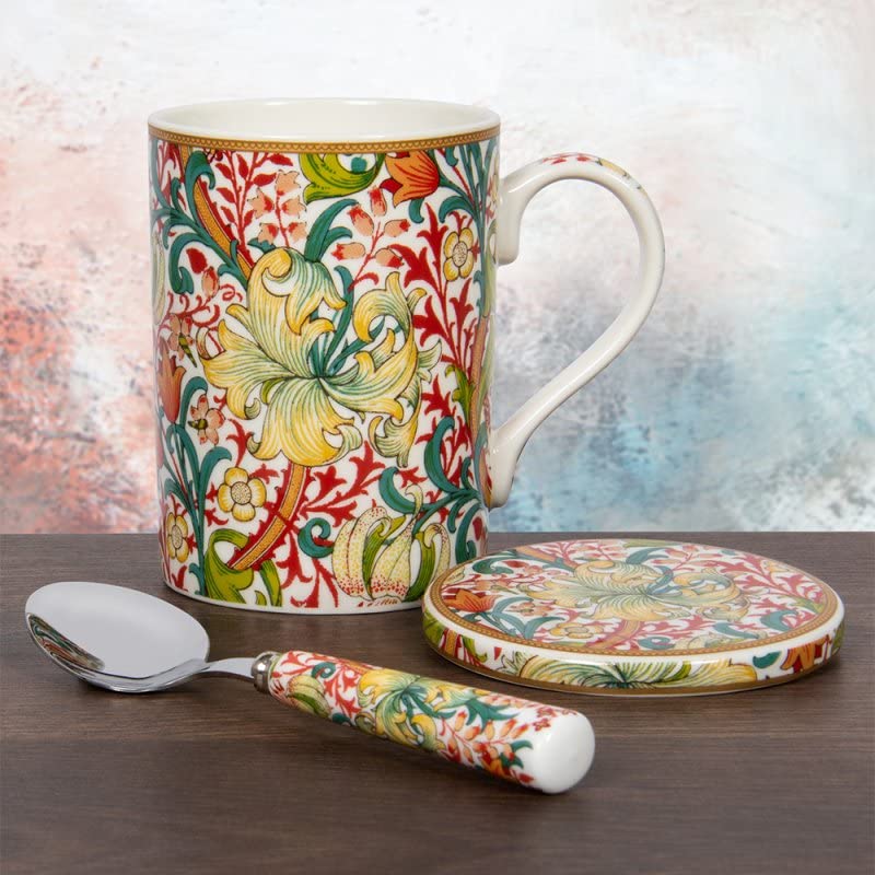 Set Di 4 Sottobicchieri In Ceramica Con Motivo Floreale Blu, Verde E Giallo Louise 247147