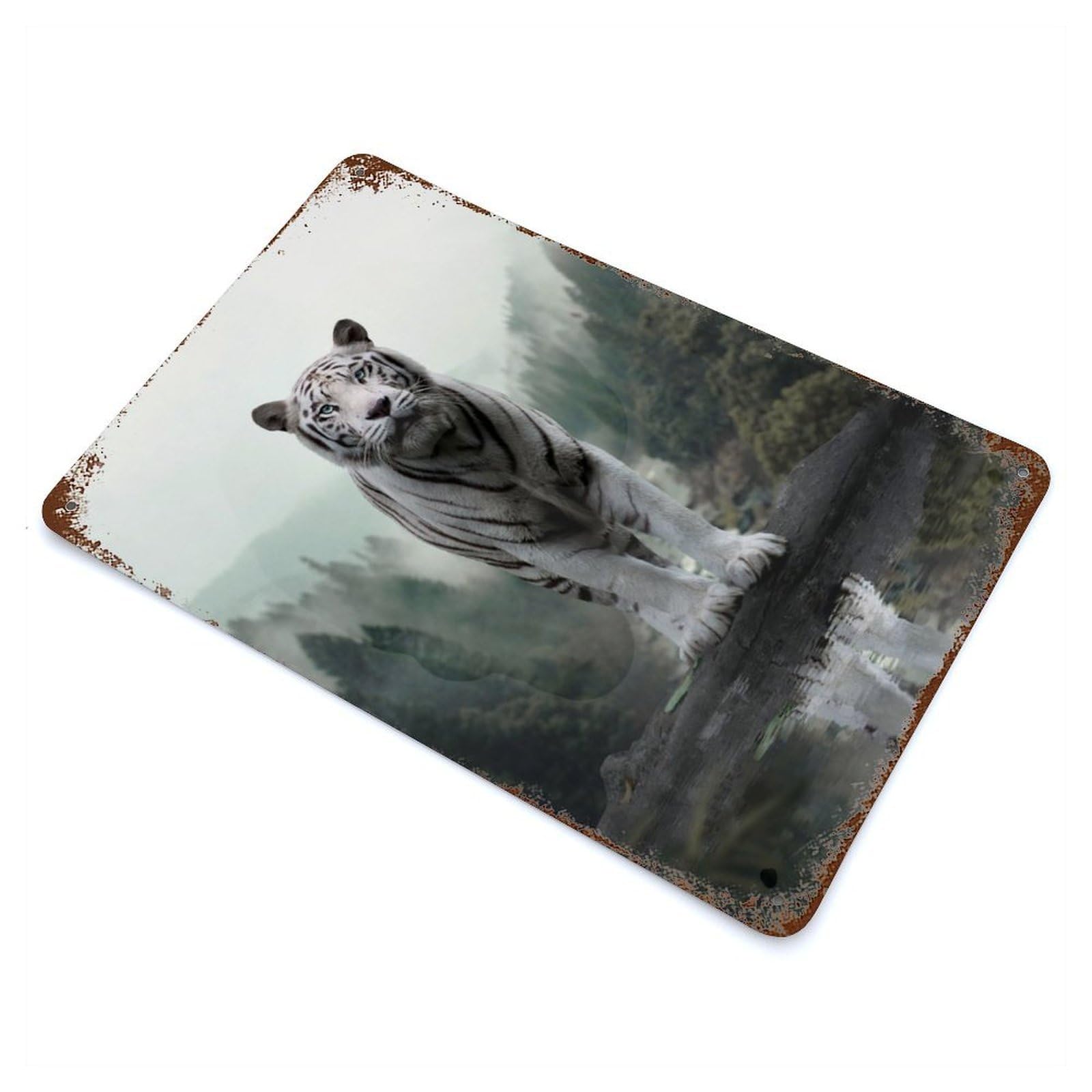 White Tiger Rusty Metal Tin Sign 11.8"x7.9", Ideal for Pub, Kitchen And Man Cave Decor