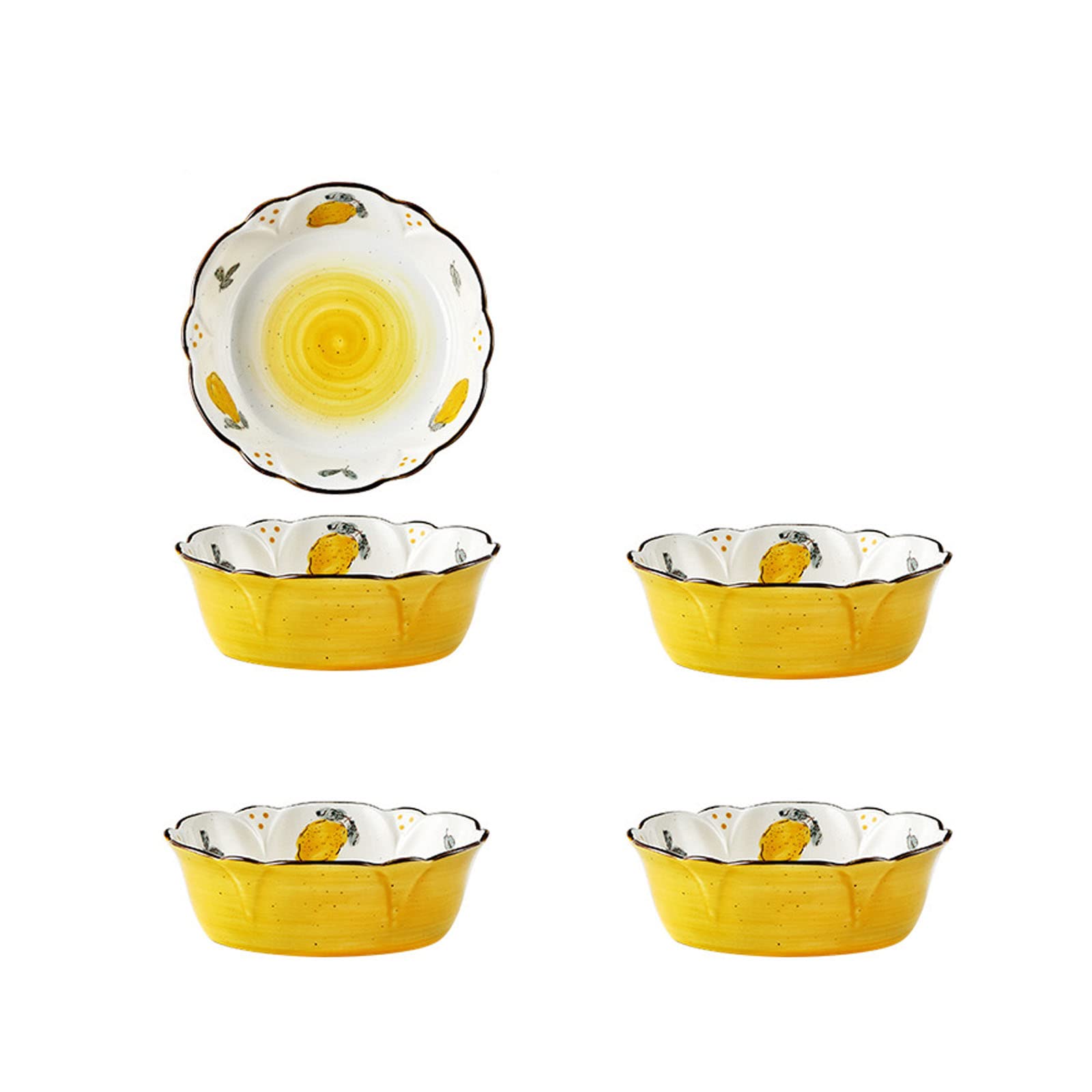 Lot De 4 Bols À Dîner, Bol De Cuisson en Céramique, La Porcelaine Cuite À Haute Température Est Solide, Peut Être Utilisée dans Les Fours À Micro-Ondes Et Les Fours,Jaune,4pcs