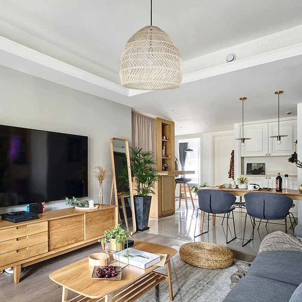 Lámpara Colgante De Techo De Mimbre Lámpara Colgante De Luz Tejida con Forma De Cúpula Candelabro De Cesta De Mimbre con Pantalla De Nido De Pájaro para Sala De Estar, Comedor, Restaurante