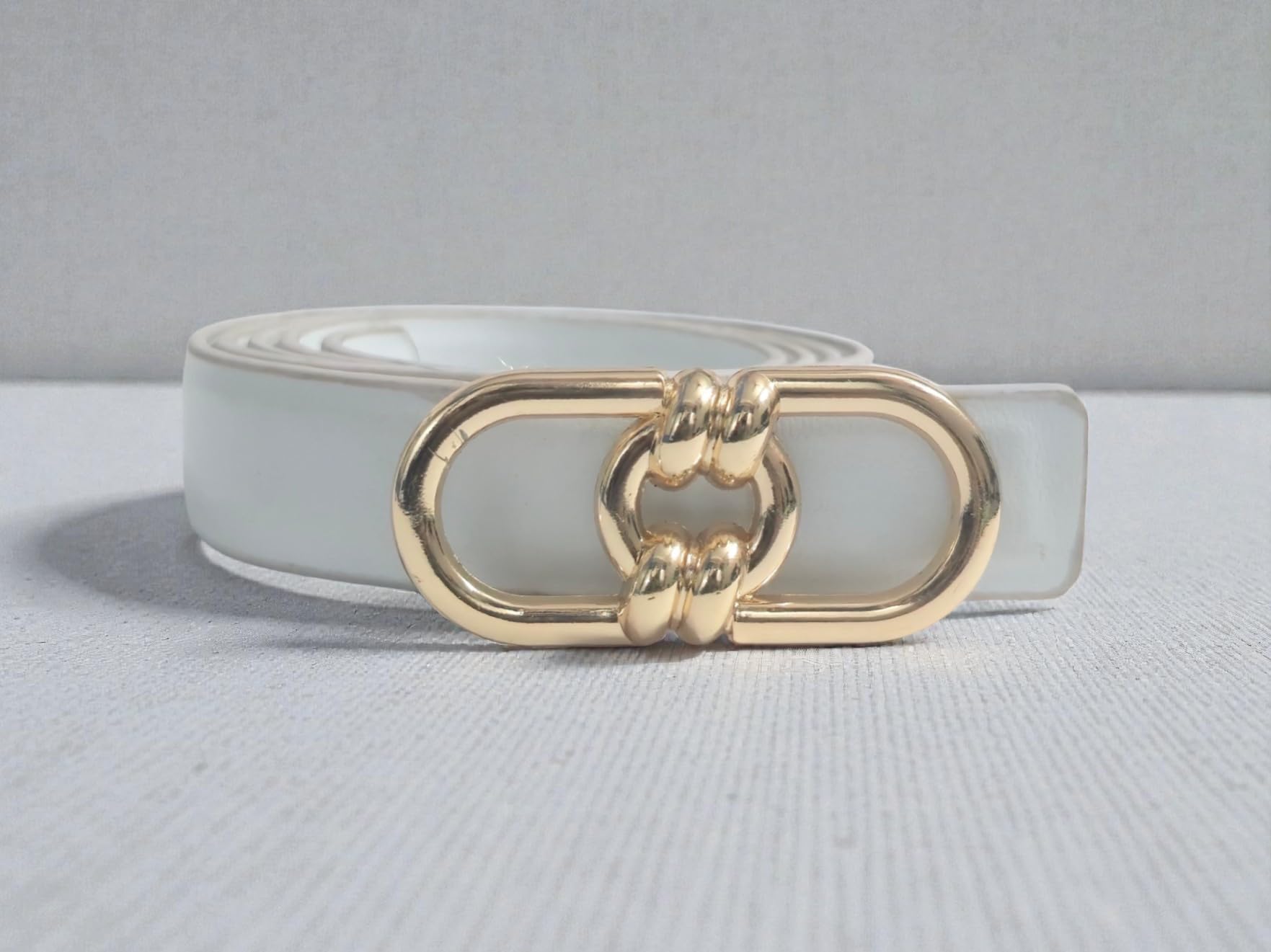 Women Artificial Leather Belt with Gold Rectangular Buckle | Stylish Casual & Formal Waist Belt (4024-WHITE_)-image-49