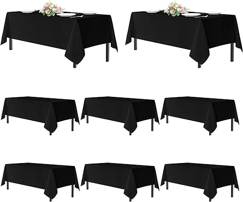 Miniatura 28 de sancua - Manteles blancos rectangulares, paquete de 8 manteles para mesas de 6 pies - Fundas de mesa lavables de poliéster para bodas, fiestas de