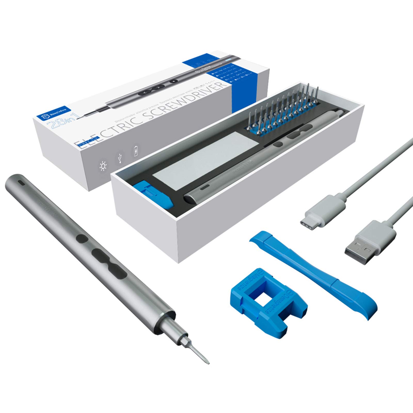 Opaltool 28 in 1 Electric Precision Screwdriver Set, USB Rechargeable Screwdriver Set Magnetic, Multifunction DIY Screwdriver Repair Tool Kit with LED Light for Laptop/Watch/Camera/Computer