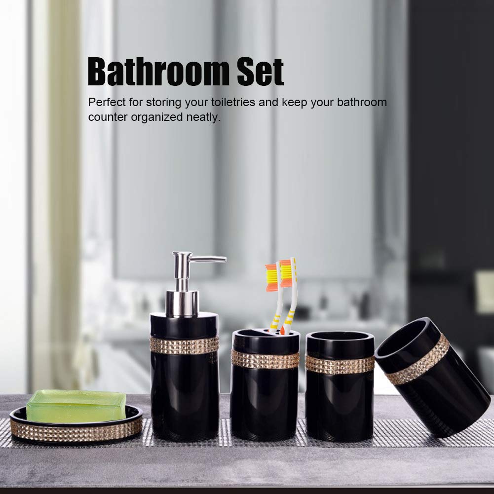 Aramox Juego de Accesorios de Baño Juego de Baño de Resina de 5 Piezas con Dispensador de Loción, Soporte para Cepillo de Dientes, 2 Tazas de Lavado, Jabonera para Mostrador de, Hogar, Habitación de