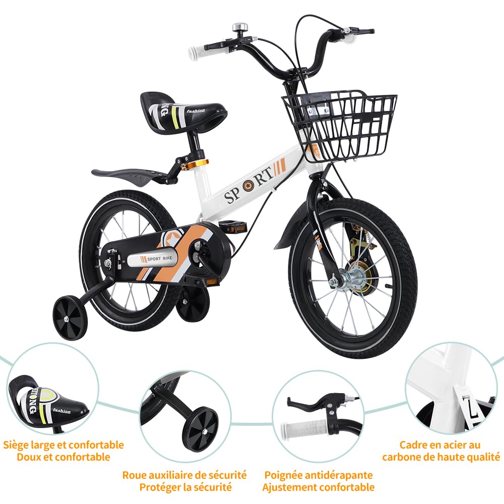 homewell 12/14/16" Bicicletas infantiles con cesta, estabilizadores y muleta, para niñas y niños de 2 a 9 años