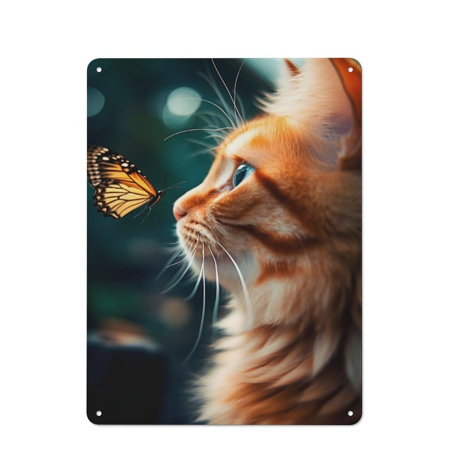 Junmoney Cat With Butterfly Rustic Metal Plaque 40X30cm For Dining Room Or Kitchen, A Housewarming Gift For Dining Room Decor Fans