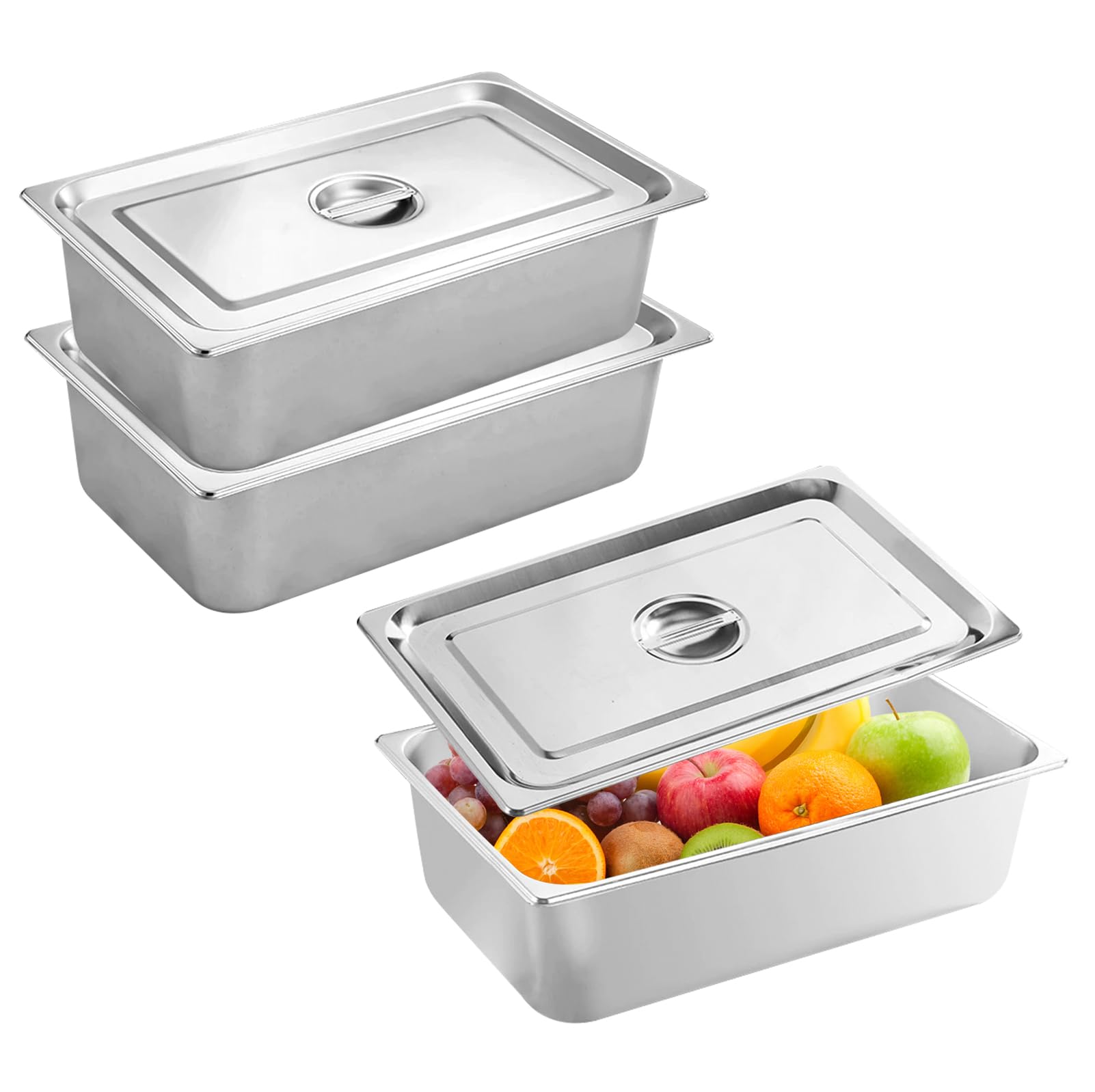 3 Pièces Bac Inox Alimentaire: Plat Four Rectangulaire, Plat Four Avec Couvercle, 32,5x17,5x6,5 cm, Durable et Facile à Nettoyer pour Cuisine, Restaurant