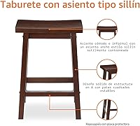 Vista 6 de Yaxa Basics Taburete de bar con asiento de silla de montar de madera maciza para mostrador de cocina con reposapiés, fácil montaje - altura de 24