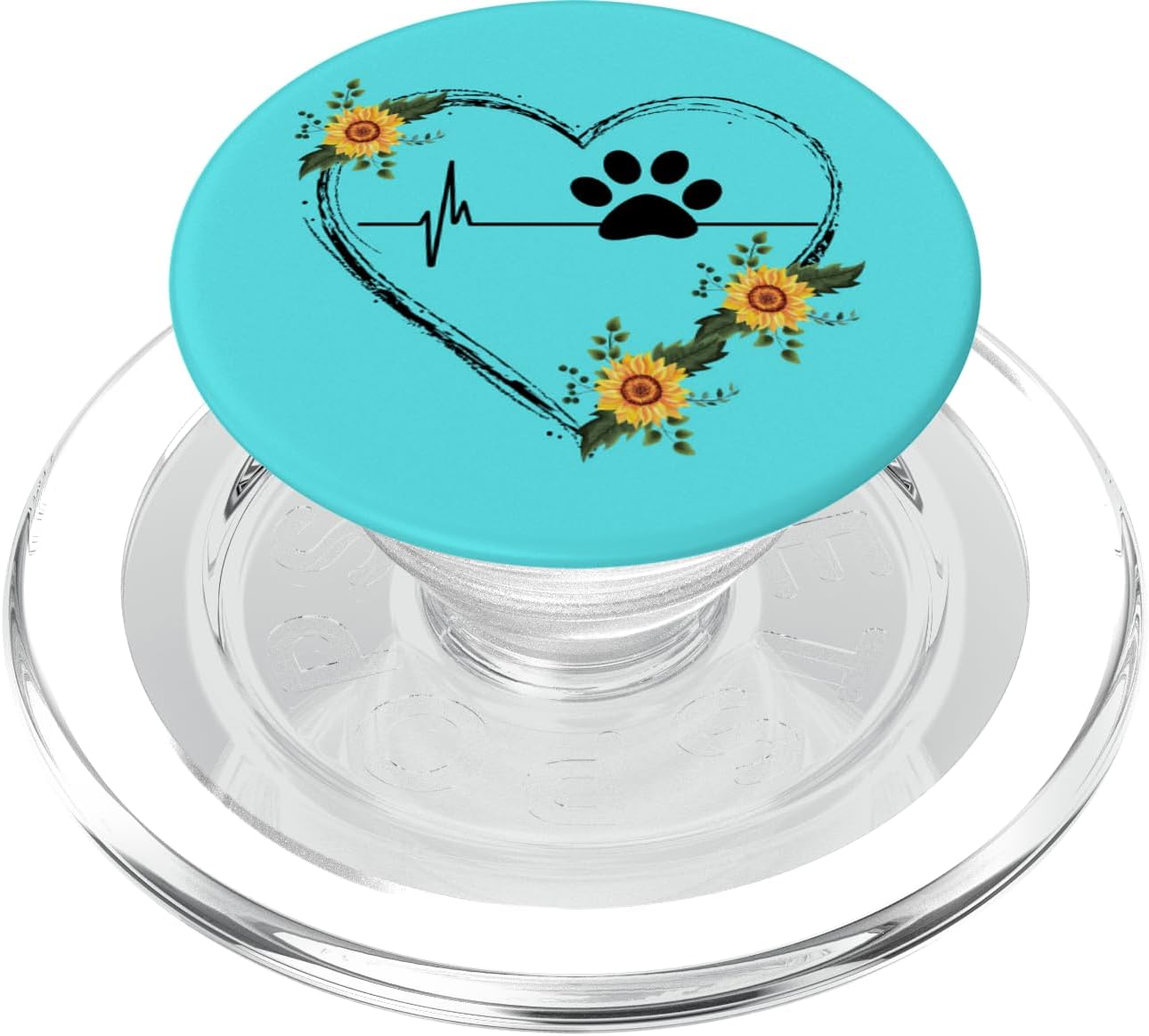Paw Print Heartbeat With Sunflower Heart On Blue PopSockets PopGrip for MagSafe