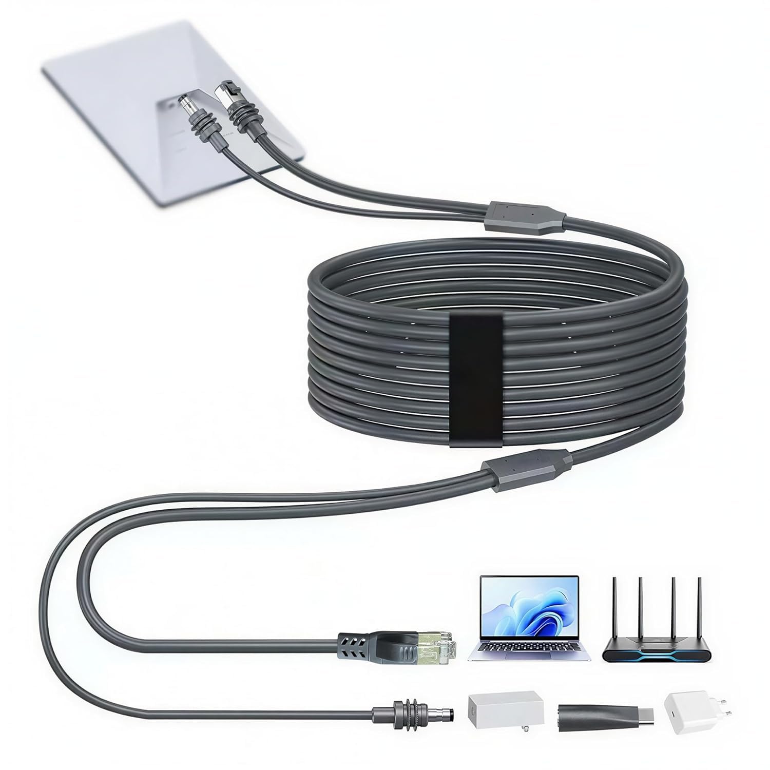 Elfcam - Cavo 3-in-1 da 10m per Starlink Mini – Alimentazione USB-C + Starlink Mini Standard, Connettore RJ45 CAT6 per Rete Estesa, 10 Metri