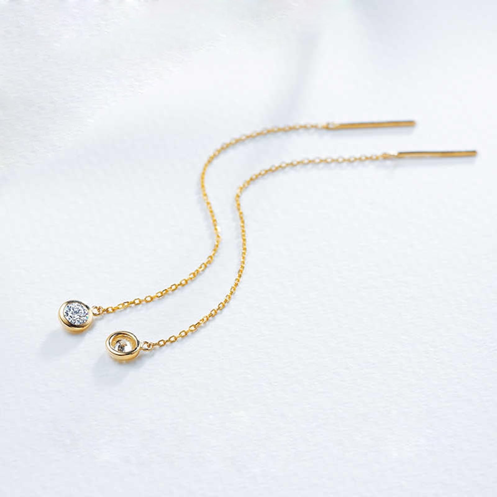 Lange Ohrringe Gold 375/585/750 Damen, Kette Ohrringe Frauen mit Erstellter Diamant, Hochzeit Echtschmuck