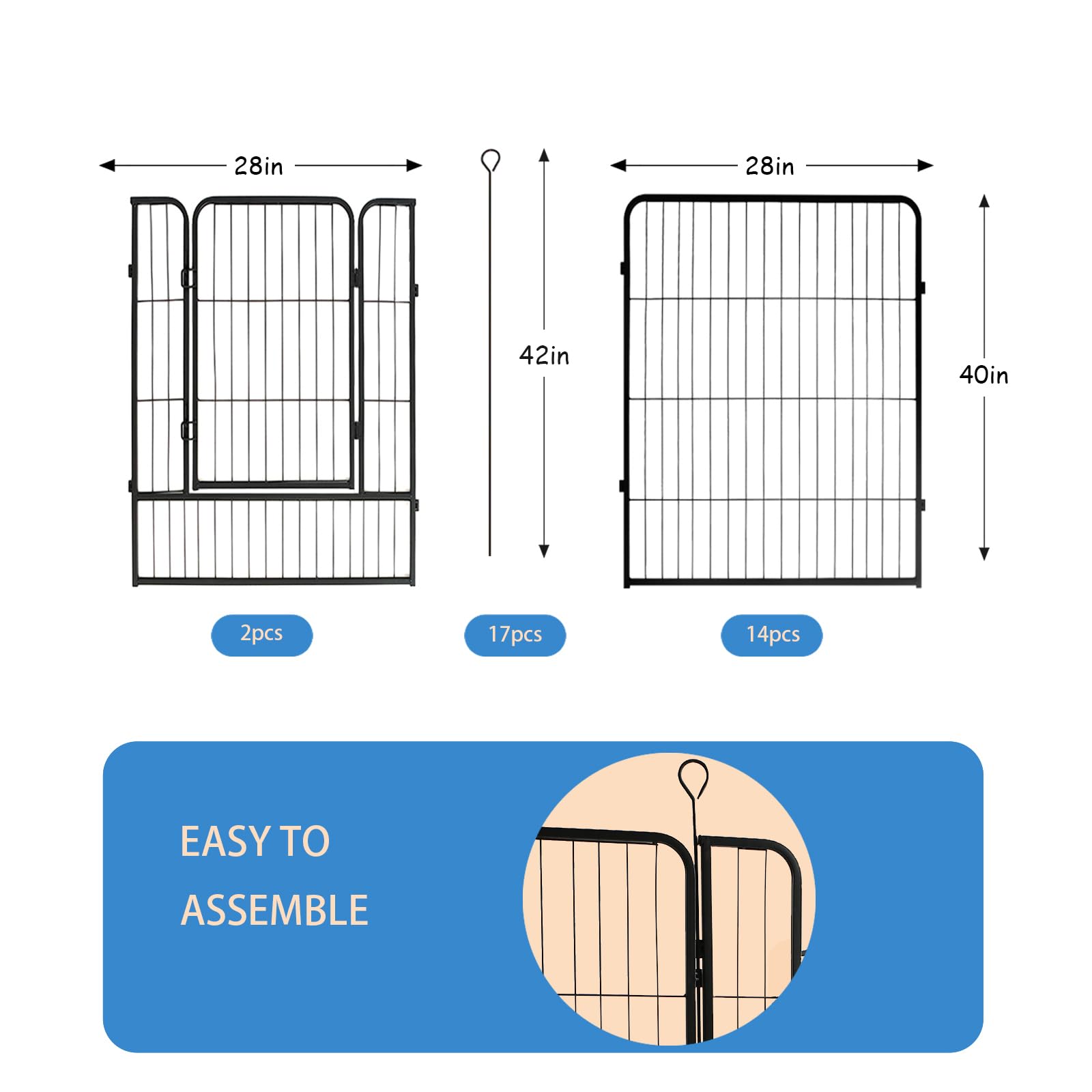 Dog Playpen,40 in(H) Pet Fence Outdoor for Rv Camping,Garden Fence Animal Barrie for Yard,Total 16 Panels with Gate 37.3Ft(L) Black Metal Temporary Fencing
