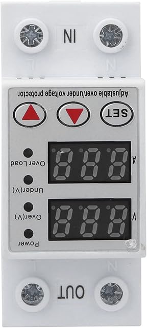 Current Voltage Protector, Voltage Meter, Current Tester, 230V 40A Surge & Undervoltage Protection Device, with Dual Voltage & Current Display and Indicator Light