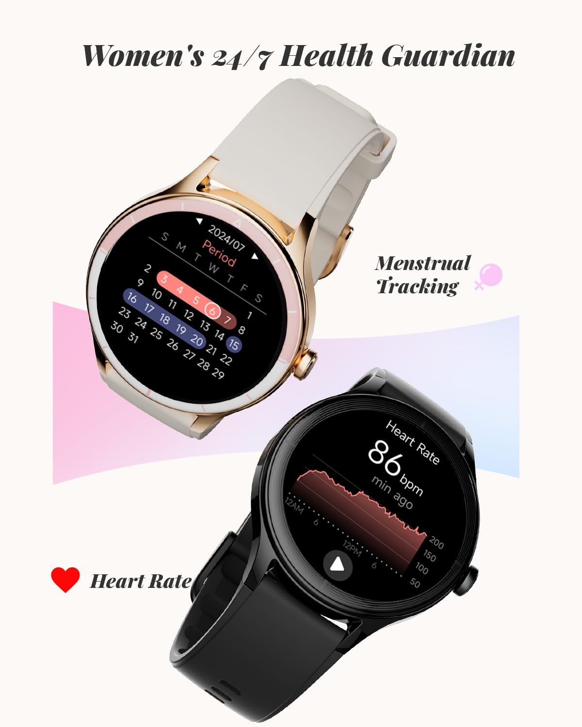TOOBUR inteligentny zegarek dla kobiet, smartwatch kompatybilny z Androidem i iOS, odbieranie połączeń, śledzenie tętna
