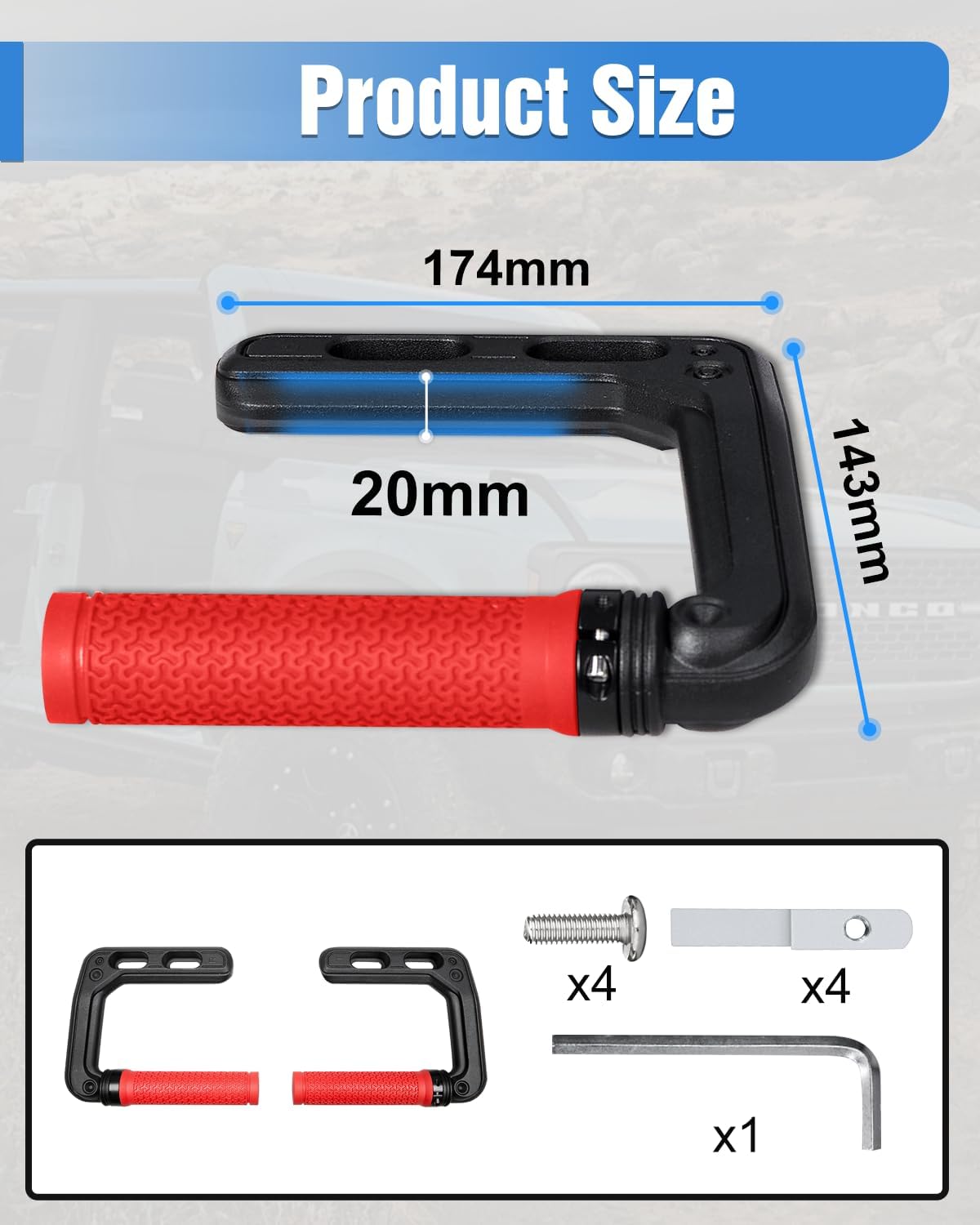 ROADER Grab Handles Compatible with Ford Bronco & Bronco Raptor 2021-2025 4 Door Front/Rear seat, Aluminum Alloy Roll Bar Grip Handles Replacement for Bronco Interior Accessories- Red, 2 Pack