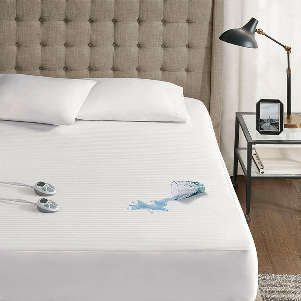 Serta Polyester and Cotton Waterproof Heated Mattress Pad with White ST55-0116