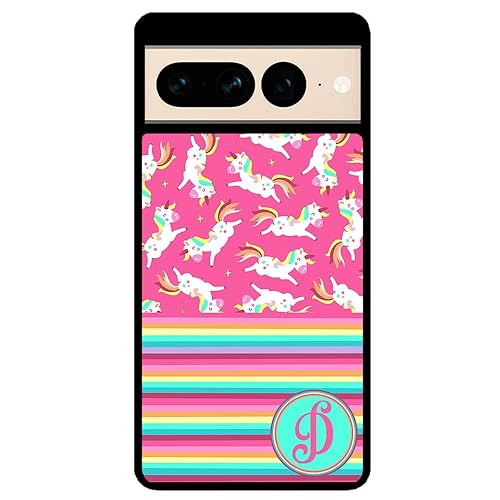 Unicorn Rainbow Colorful Initial Google Pixel Black Rubber Phone Case Compatible With Google Pixel 7 Pixel 7 Pro Pixel 6a Pixel 6 Pro 6 5 4a 5G 4a