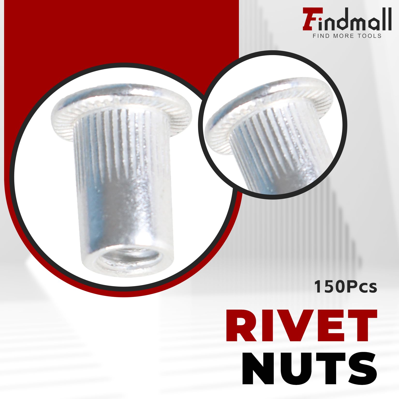 Kit de 150 Tuercas remachables SAE (6-32, 8-32, 10-24, 10-32, 1/4-20) de Aluminio, con Cabeza Plana y Rosca. Surtido de Tuercas remachables.