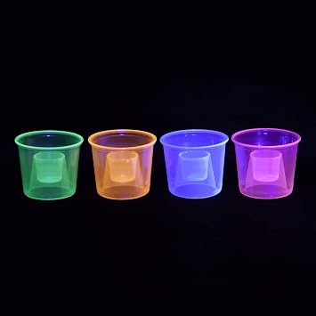 Party Essentials Disposable Soft Plastic Bomber Cups, Jager Bomb Shot Glasses, 4 oz., 100-Count, Assorted Neon