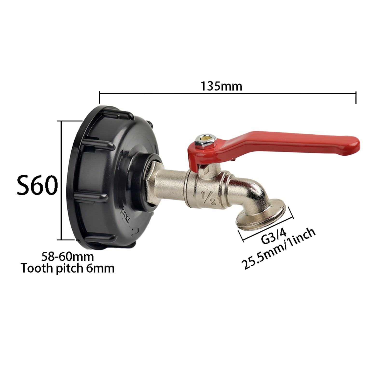 złącze kranu, 1 szt. Adapter do kranu zbiornika IBC S60*6 z grubym gwintem do mosiądzu/stopu 16 mm Szybkozłączka Zawór zamienny Zawór ogrodowy Domowy(A)