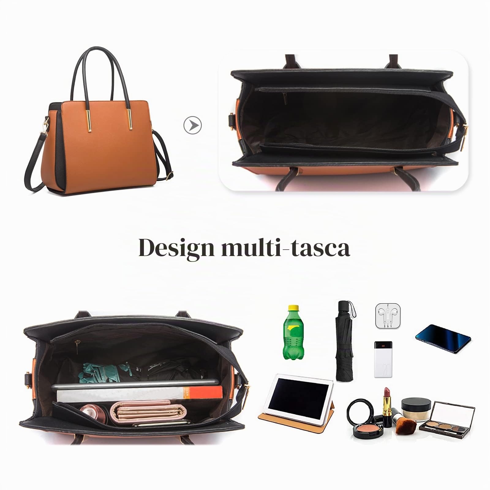 FANDARE Elegante Borsa da Donna 4 Pezzi Set - Tracolla, Mano, Pochette e Portafoglio, Tote Messenger per Shopping Viaggio Partito Nero